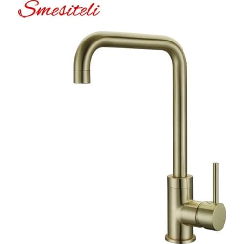 Smesiteli Wholesale High Quality 100% Brass Brushed Gold Finish Kitchen Faucet Hot And Cold Water Faucet Sink Tap
