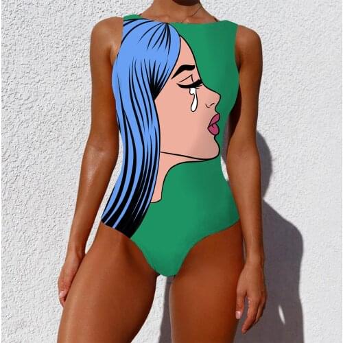 Sexy One-Piece Swimsuit Womens 2021 New Swimsuit Bodysuit 3D Face Mask Printed Color Splicing Swimsuit