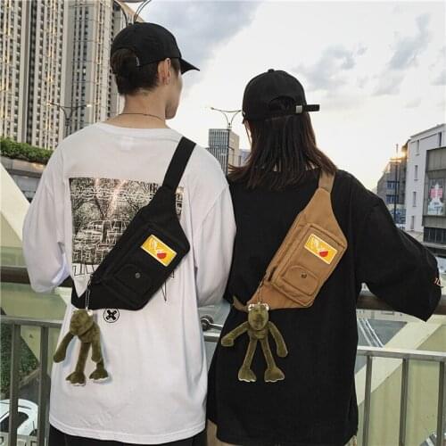 2020 Newest Fashion Canvas Chest Bag Portable Simple Style Zipper Buckle Waist Pack Shoulder Bag Unsex Wild Stylish Streetwear