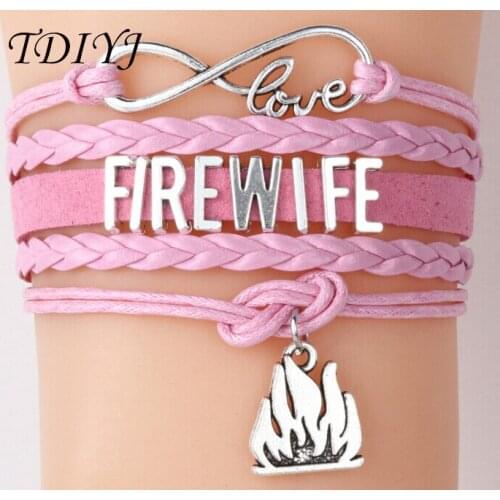 TDIYJ Multilayer Braided Bracelet Infinity Love Fire Pendant Bracelet with Slide Charms FIREWIFE for Women Jewelry 6sets/lot