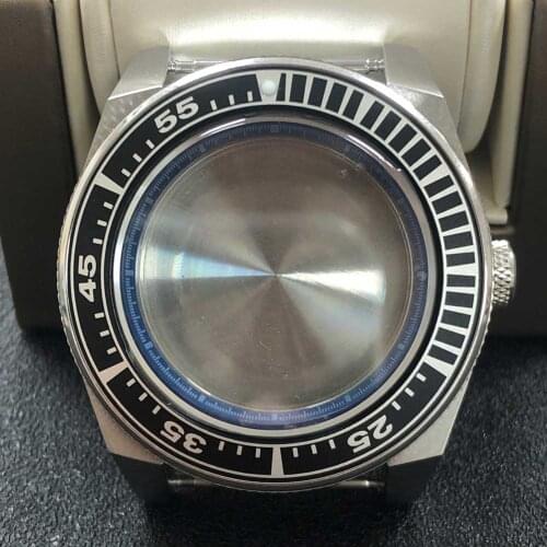 Dark Blue Inner Shadow 43mm Watch Case 316L Stainless Steel Aluminum Bezel Sapphire Glass Case Suitable for NH35/NH36 Movement