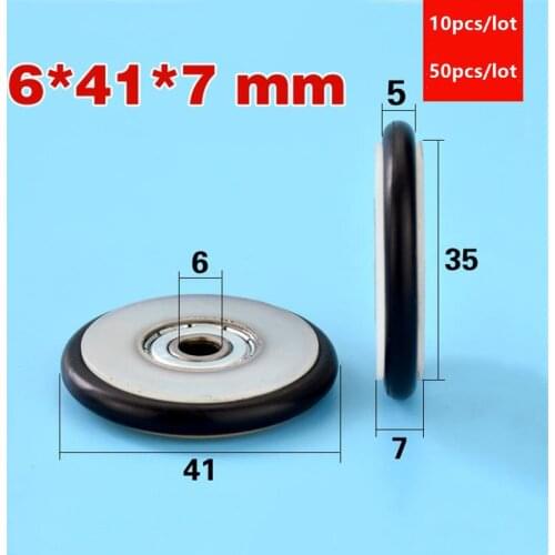 10pcs/50pcs 6*41*7mm O ring soft rubber coated nylon blackboard fishing gear 626ZZ bearing pulley wheel roller 626 6x41x7 mm