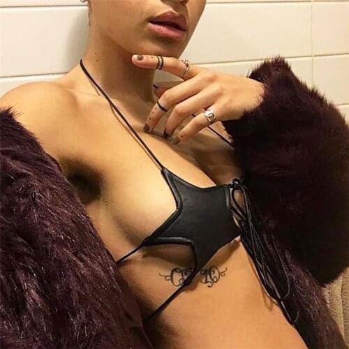 Womens Sexy Glitter Reflective Five-Pointed Star Bra Strappy Bandage Halter Top Bralette Nightout Clubwear Metallic Solid