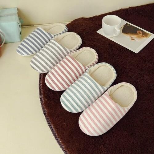 Women Men Warm Striped Slipper Indoors Anti-slip Winter House Shoes House Bedroom Slippers Warm Winter Cotton Slippers