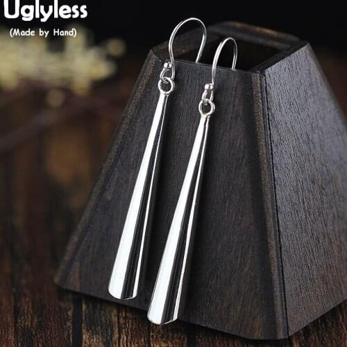 Uglyless Minimalist Glossy Silver Stick Earrings for Women Simple Fashion Office Lady Dress Earrings 925 Silver Brincos E1593