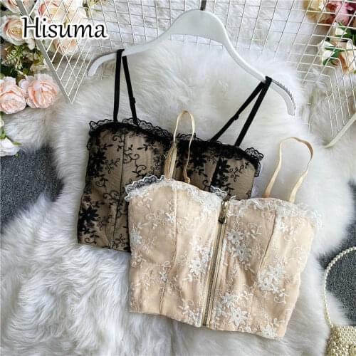 2021 autumn new womens chain strap lace embroidery zipper Costumes camisole Tube top bra wireless Corset female underwear
