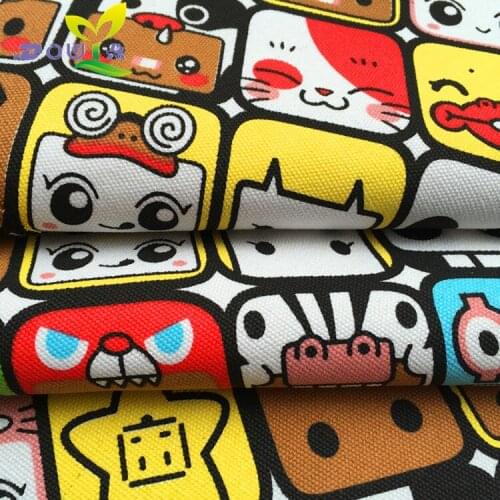 1 yards / white cartoon printed canvas DIY handmade fabric cloth curtain cloth sofa cushion pillow bag