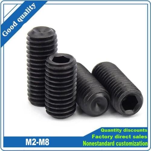 10/50pcs Black 12.9 Grade Alloy Steel Hex Hexagon Socket Concave End Headless Screw Set Bolt M2 M2.5 M3 M3.5 M4 M5 M6 M8 DIN916