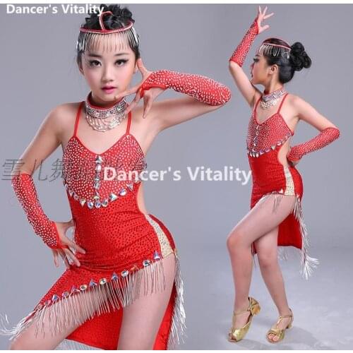 2017 Children diamonds Skirt Dance Costumes for Girls Kids Child Sequin Competition Jazz Stage Performance Clothing S-XXXL
