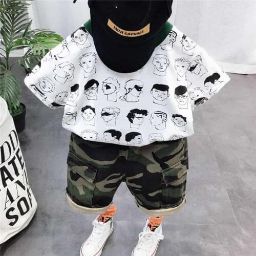 2021 2pcs Summer Baby Boy Children Causal Cartoon Printing Suit Tops + Short Boys Clothes Kids Clothes sets 2-7