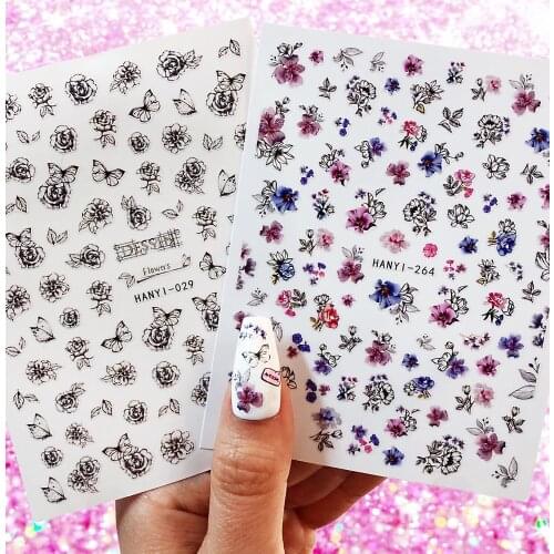 3D Nail Sticker Decals Flowers Design Nail Art Decorations Stickers Sliders Manicure Accessories Nails Decoraciones HL62