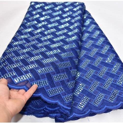 5yards/pc high quality royal blue African party lace fabric shining sequins lace fabric for party dress FLP199