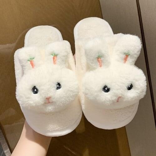 Apanzu women slippers Rabbit Cute Cartoon winter Cotton Slippers Female Winter Non-slip Bedroom Home Warm Slippers slides women