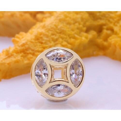 Free Shipping Authentic 925 Sterling Silver Shine Good Fortune Coin Charms Fit Original Bracelets For Women DIY Jewelry Beads