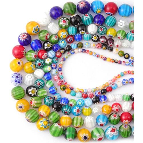 Julie Wang 1 Pack 4-14mm Glass Beads Colorful Flower Pattern Spacer Bead Bracelet Jewelry Making Accessory Findings