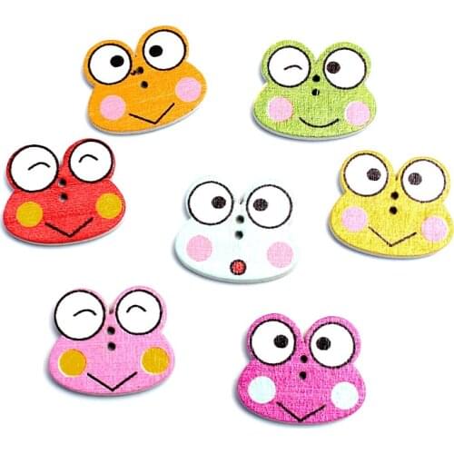 50pcs Mixed 21x18mm Frog Wooden Buttons For Clothes Needlework Scrapbooking Crafts Diy Sewing Accessories Wood Decoration