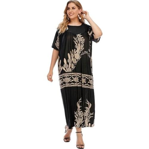 DOIB Women Black Floral Pajamas Full Sleeve Nightgowns Plus Size Sleepwear Dress Oversize Gown Homewear Summer Dress
