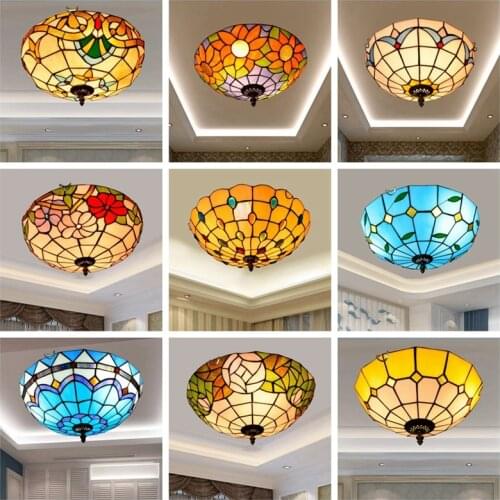 European Tiffany Colored Glass Ceiling Lamp Creative Retro Bedroom Childrens Room Corridor Balcony Mediterranean Ceiling Lamp