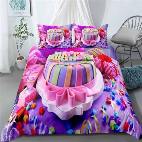 Birthday Cake Ribbon Bedspread 2/3 Piece Food Soft Children Duvet Cover Set Single Double Full Queen King Size Quilt Cover