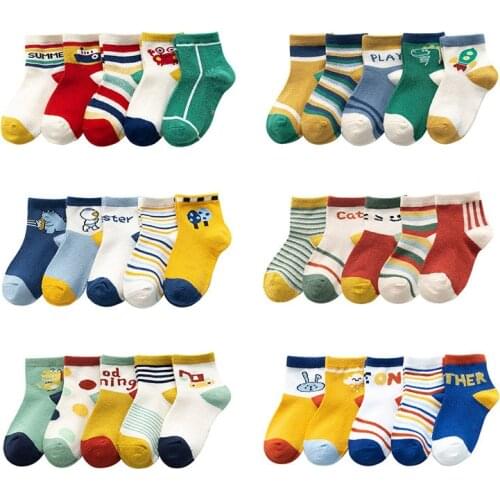 Summer Baby Boy Socks Breathable Cotton Mesh Kids Socks Cute Cartoon Children Socks Girls 5Pairs Short Tubes Socks for 1-12 Yrs