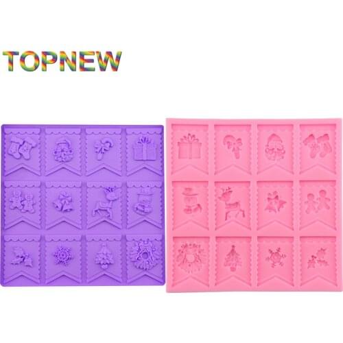 Top new Many Kinds of Christmas Flag Designs Fondant Silicone Cake Mold For Cupcake Cake Decorating Tools Candy Moulds C3011