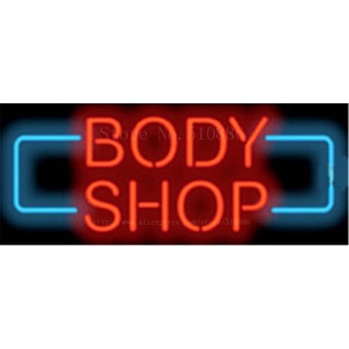Body Shop Real Glass Tube neon sign Beer Pub Club Handcrafted Automotive signs Shop Store Business Signboard signage 17"x14"