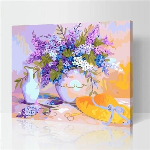 MaHuaf-X130 romatic Purple rosacea vast 40x50cm painting by numbers on canvas on the frame cheap modern paintings For Home Decor