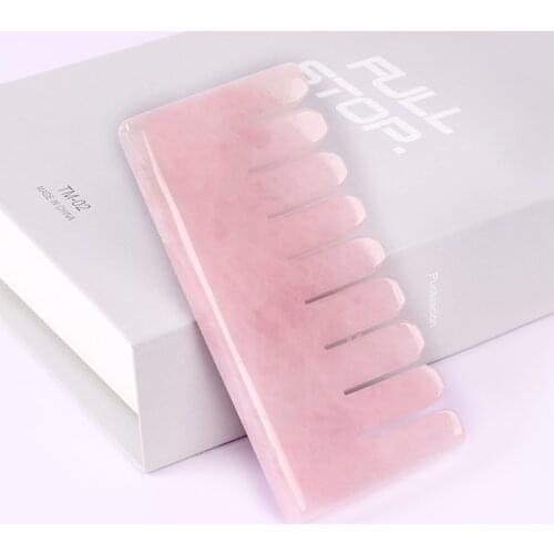 Natural Rose Quartz Massage Comb Head Gua Sha Massager Acupuncture Scraping Neck Face Healing Crystal Stone Health Body Tool