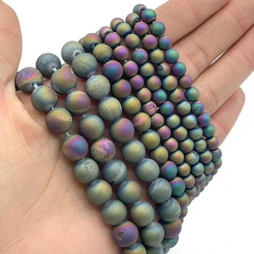 MKTREG Matte Cracking Colorful electroplate carnelian beads 6/8/10MM Natural Stone Round Loose beads Jewelry bracelet making DIY