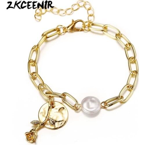 Fashion Brand Golde Charms Bracelets for Women Bracelet&Bangle Creative Retro Simple Pearl Disc Rose Bracelet Jewelry Wholesale