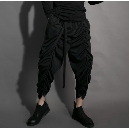 Mens new classic dark hip hop personality brand folding loose large size small feet harlan pants nine points