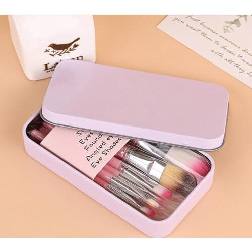 7pcs Cosmetic Brush Set with Iron Box Portable Pink Beauty Tools with Different Brushes for Makeup Girls