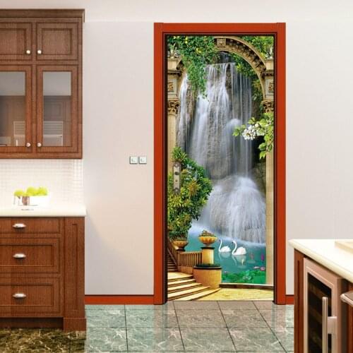 3D Landscape Painting Door Stickers Wallpaper Wall Sticker PVC Waterproof Living Room Bedroom Home Decor Poster
