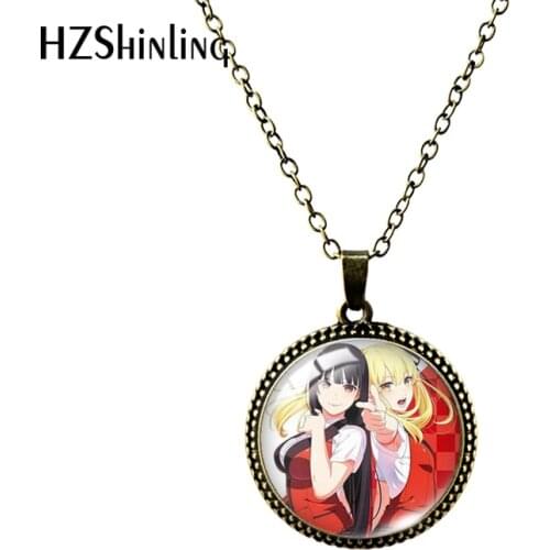 2020 New Fashion Antique Plated Necklace Kakegurui Anime Glass Cabochon Pendants Necklace Jewelry