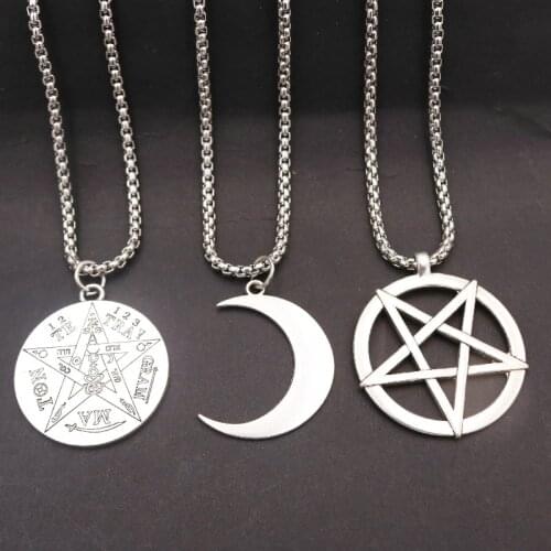 Retro Fashion Metal Necklace, Pentagram Charms, Moon Charms, Star Of David Charms, DIY Hip-hop Style Mens Necklace 1 pcs