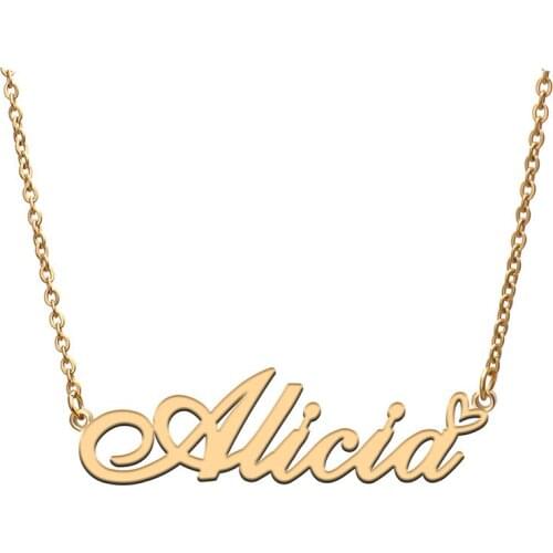 Love Heart Alicia Name Necklace for Women Stainless Steel Gold & Silver Nameplate Pendant Femme Mother Child Girls Gift