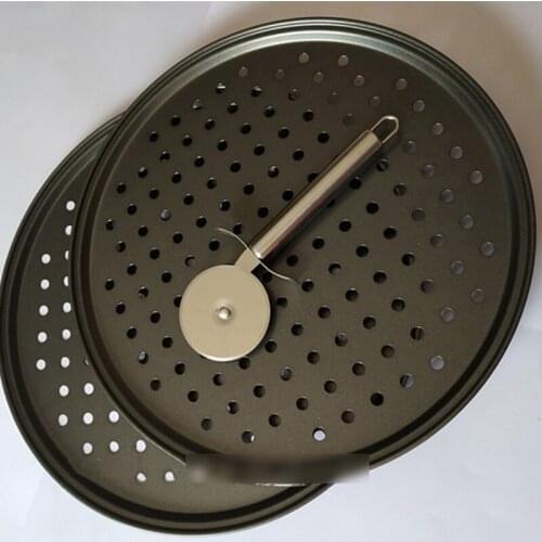 3pcs/set 16 Inch Carbon Steel Non-stick Pizza Baking Pan Mesh Tray Plate Bakeware Home Kitchen Restaurant Baking Tool