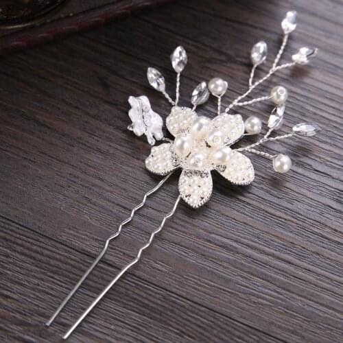 Handmade Charming Flower Faux Pearl Rhinestones Decor Hairpins Exquisite Design Bridal Wedding Hair Accessories LB