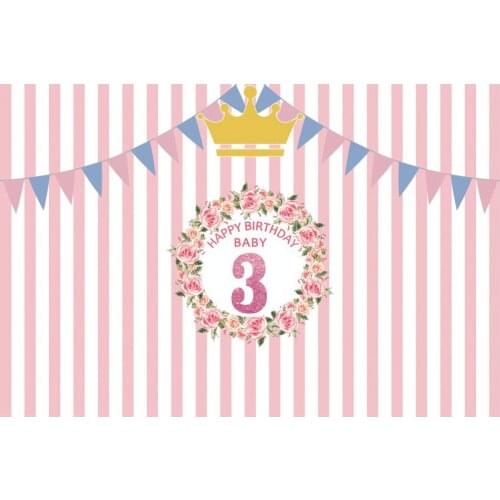 Happy 3st Birthday Party Backdrop Pink Stripes Photography Background Holiday Celebration Photo Booth Studio Decor