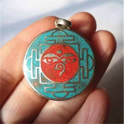 TBP431 Tibetan White Metal Copper Buddha Eye Amulet Pendant for Man