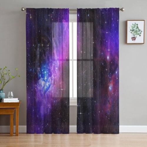 Starry Sky Universe Starlight Tulle Window Treatment Sheer Curtains for Kitchen Living Room the Bedroom Curtains Decoration