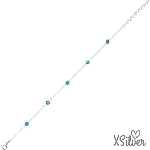 XSilver Nazar Boncuğu Sıra Taşlı 925 Ayar Gümüş Bileklik Gümüş Renk