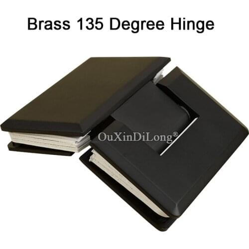 2PCS Matte Black 135 Degree Brass Clip Glass Clamp Door Showcase Hinges Glass Shower Furniture Hinge Replacement Parts GF471