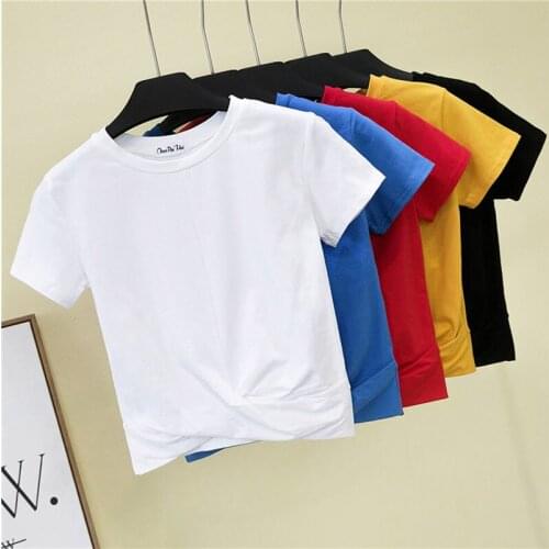 Womens T-shirt Tees Top Summer Shirt Cross O-neck Women Tees Top T-Shirt Casual Solid T-Shirt Cotton High Waist Camiseta Mujer