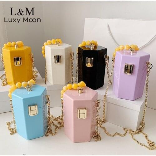 Women Wedding Evening Bag Luxury Beaded Chain Handbag And Purse Candy Color Clutch Bag Female Party Acrylic Box Sac A Main X437H