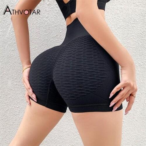 ATHVOTAR Cycling Shorts Women Biker Elasticity High Waist Gym Sport Short Push Up Running Fitness Anti Cellulite Shorts Women