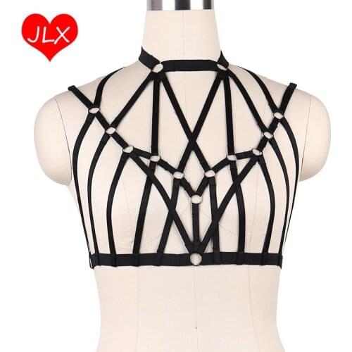 JLX.HARNESS Womens gothic body harness bra Bondage Lingerie Elastic Strap Tops Chest Hollow Out Bra Fetish Gothic harness Belt