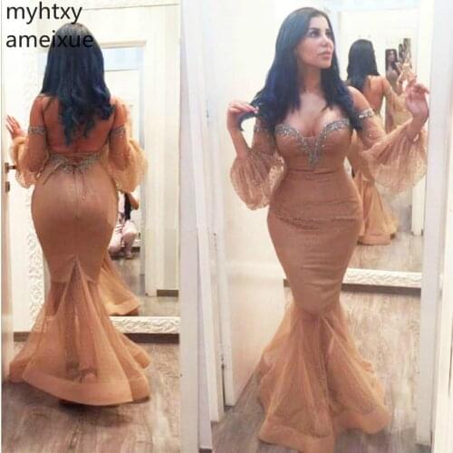2021 New Mermaid Sexy Evening Dress Off Shoulder Long Sleeves Holiday Wear Prom Party Gown Custom Made Plus Size Hi Low Dress