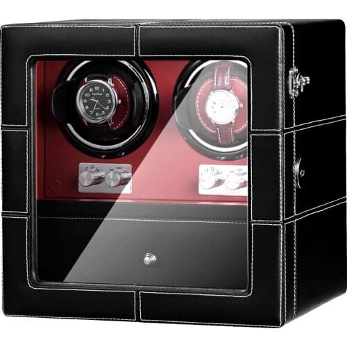 10 Modes AAA Quality Microfiber Black Watch Winder Quiet Motors 2+4 Storage For Maserati Red PU Leather Interior AC Adapter
