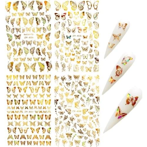 3D Nail Sticker Cool English Letter Nail Art Decorations Foil butterfly Design stickers for nail Fashion Manicure Stickers